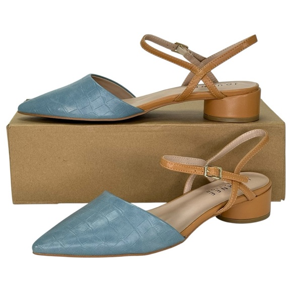 Journee Collection Shoes - Journee Collection Brynn Blue/Tan Faux Leather Womens Flats Size 8.5M